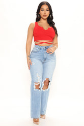 It's A Look Ripped Straight Leg Jeans - Medium Blue Wash Ins Street